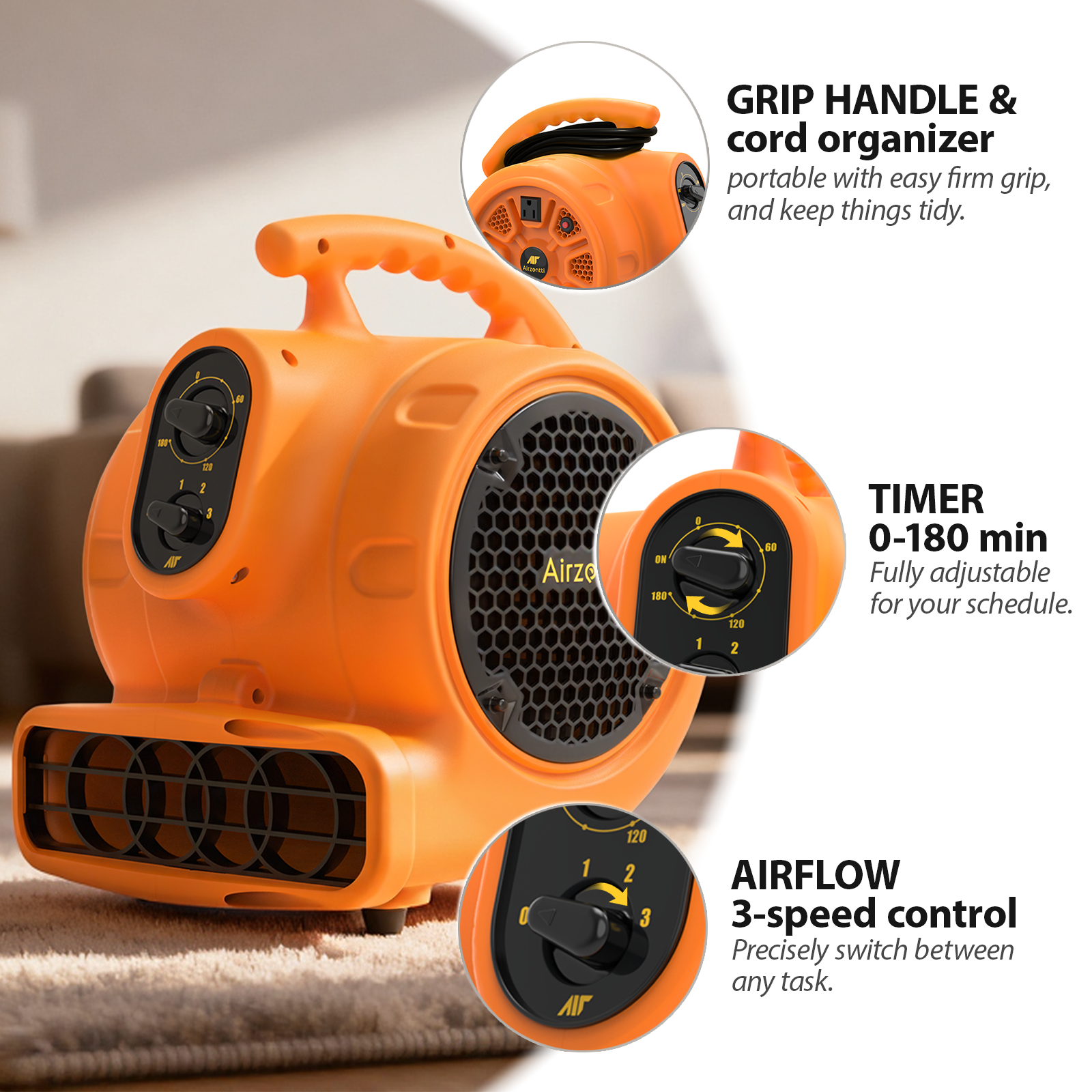 Air Mover, 1100 CFM 1/4 HP with Timer