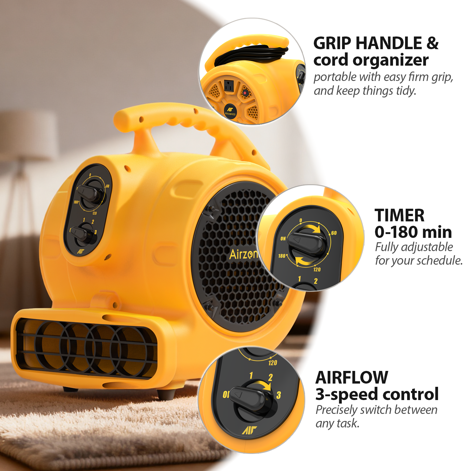 Air Mover, 1100 CFM 1/4 HP with Timer