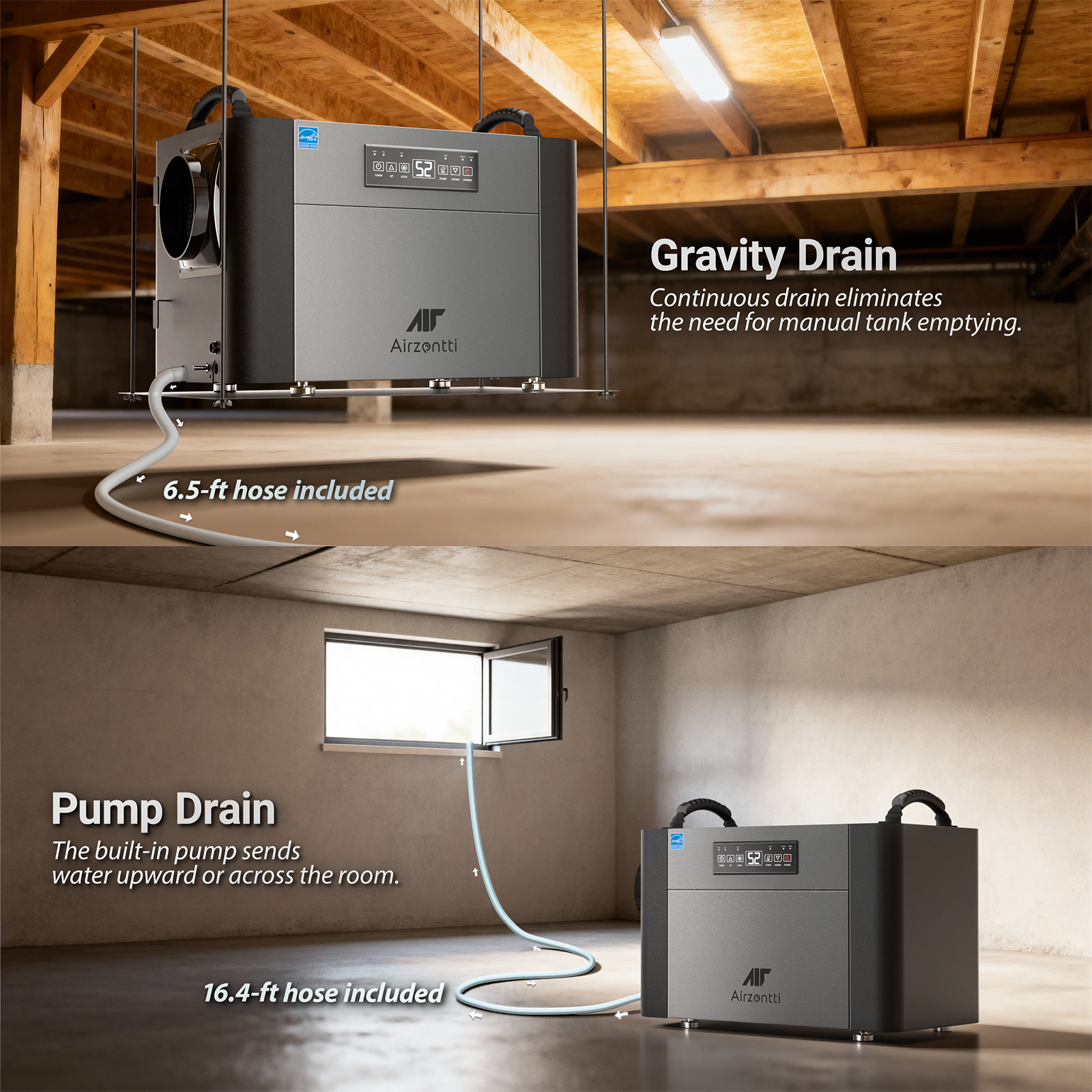 155 Pints Dehumidifier with Pump and Drain Hose