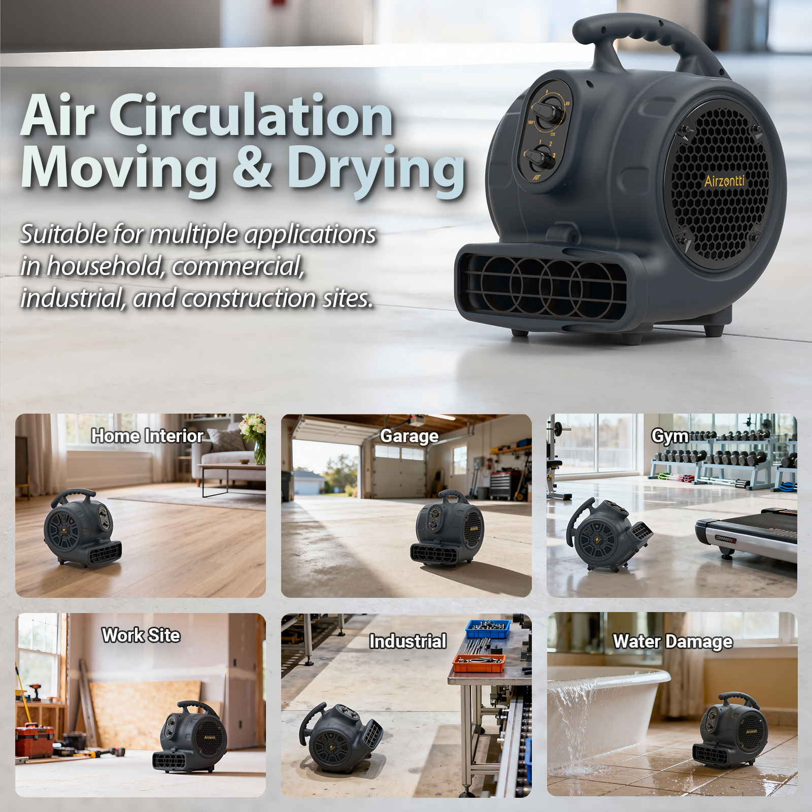 Air Mover, 1100 CFM 1/4 HP with Timer