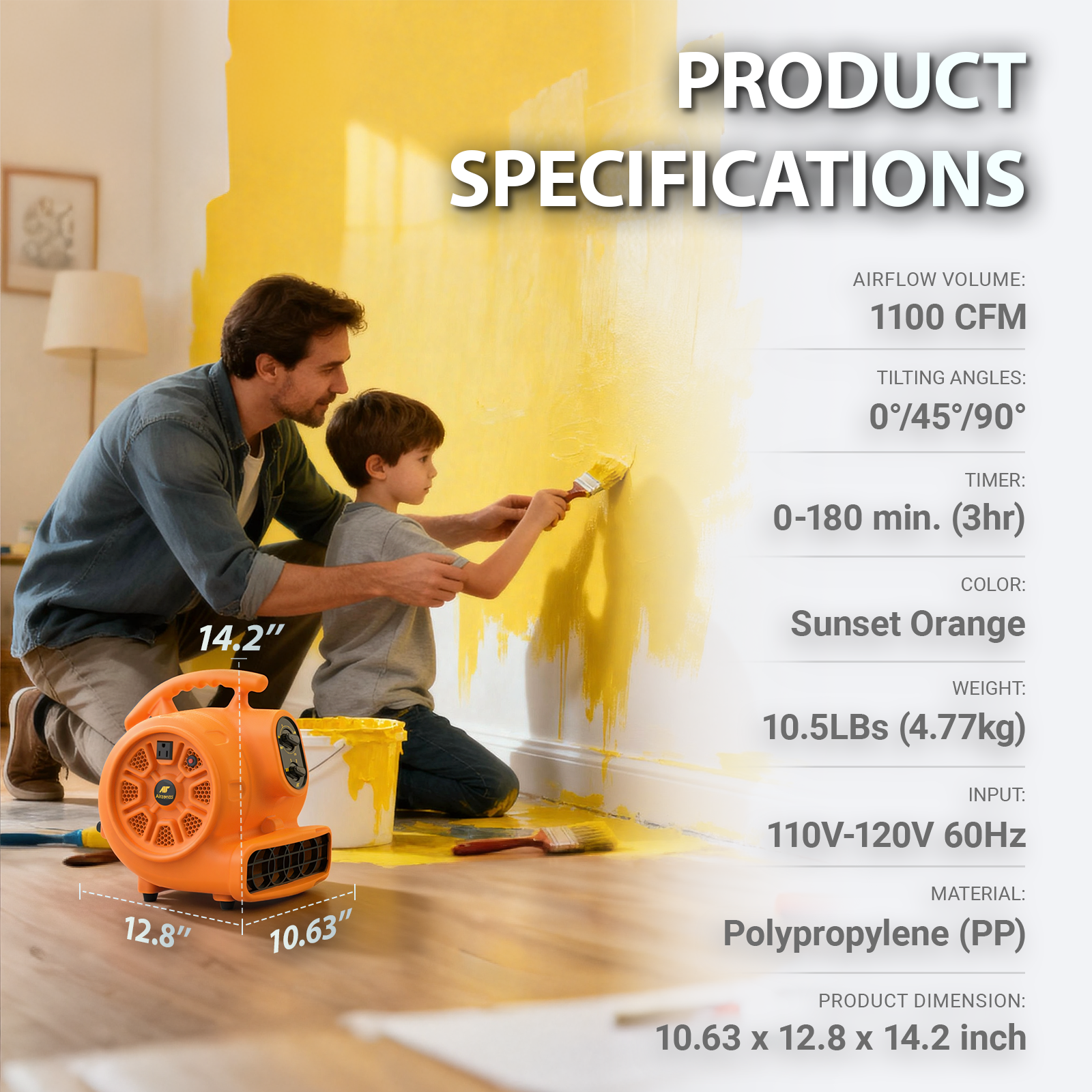 Air Mover, 1100 CFM 1/4 HP with Timer