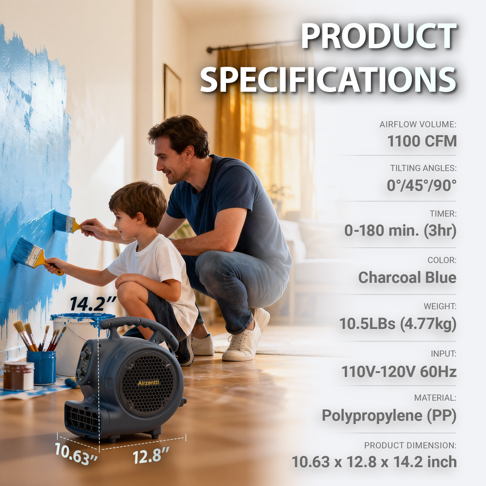 Air Mover, 1100 CFM 1/4 HP with Timer