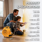 Air Mover, 1100 CFM 1/4 HP 200W with Timer