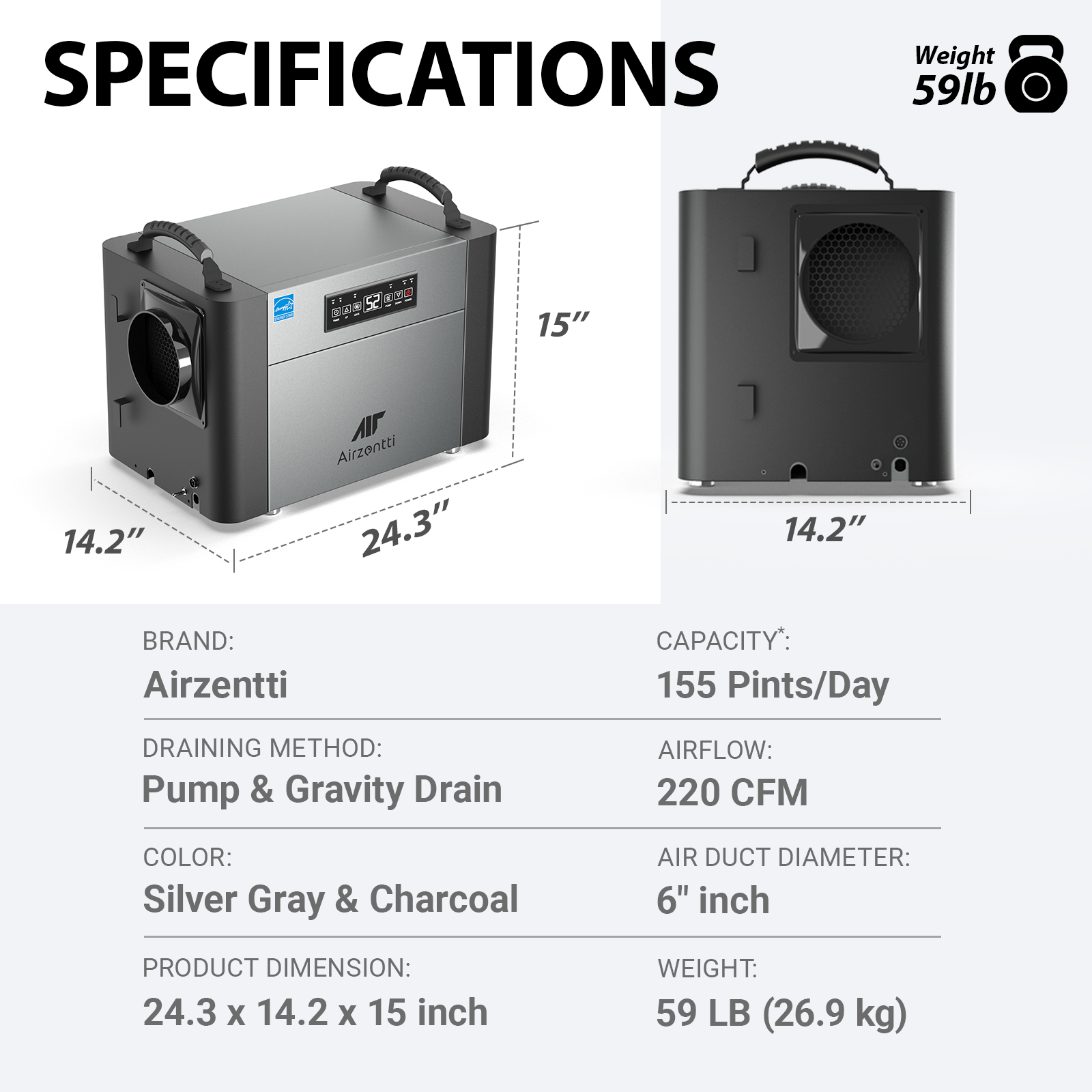 Commercial Dehumidifier, 155 Pints with Pump and Drain Hose - Energy Star Certified